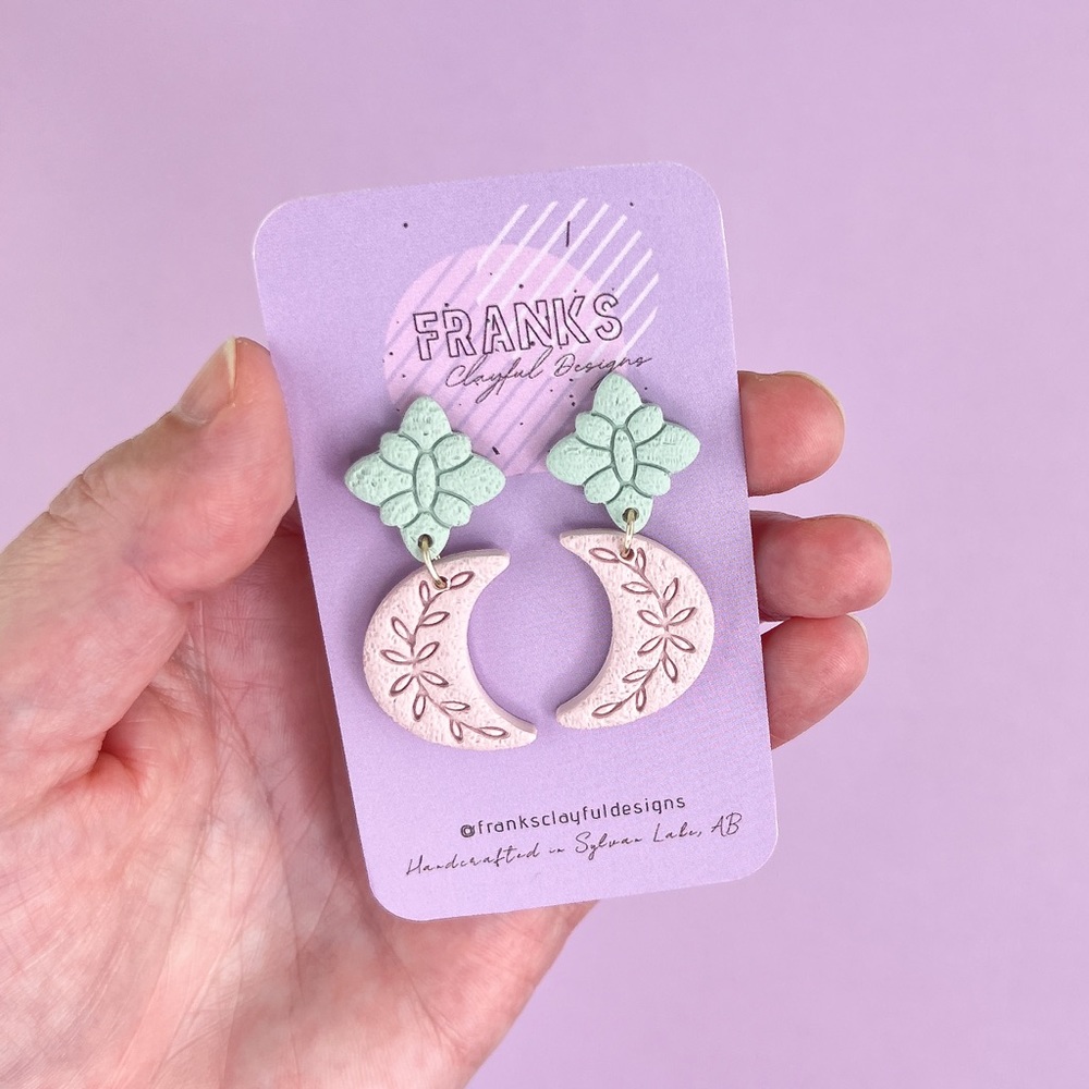 Crescent Moon Handmade Polymer Clay Dangle Earrings